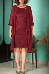 Robe De Soirée En Chiffon À Sequins, Grande Taille — Bordeaux