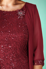 Robe De Soirée En Chiffon À Sequins, Grande Taille — Bordeaux