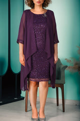 Plus‑Size Chiffon Pailletten Avondjurk — Donkerpaars