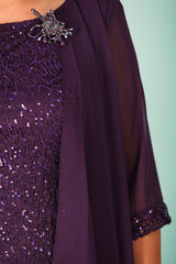Plus‑Size Chiffon Pailletten Avondjurk — Donkerpaars