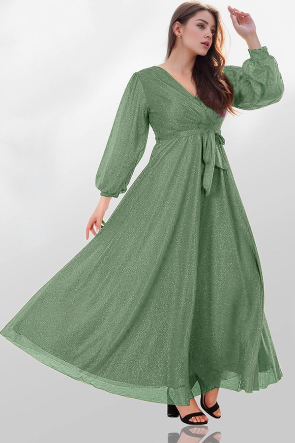 Maxi - Abendkleid In Großer Größe Mit Glitzer – Mint