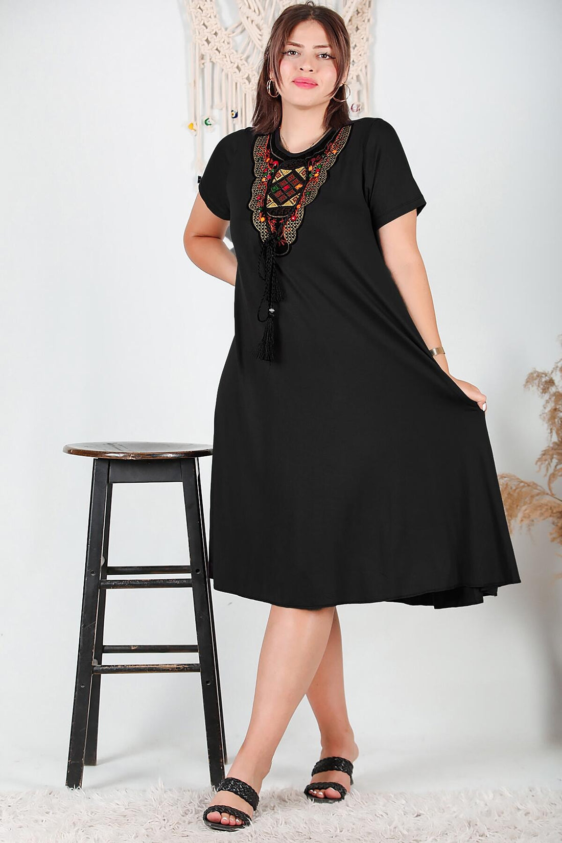Robe Grande Taille Col Authentique — Noir