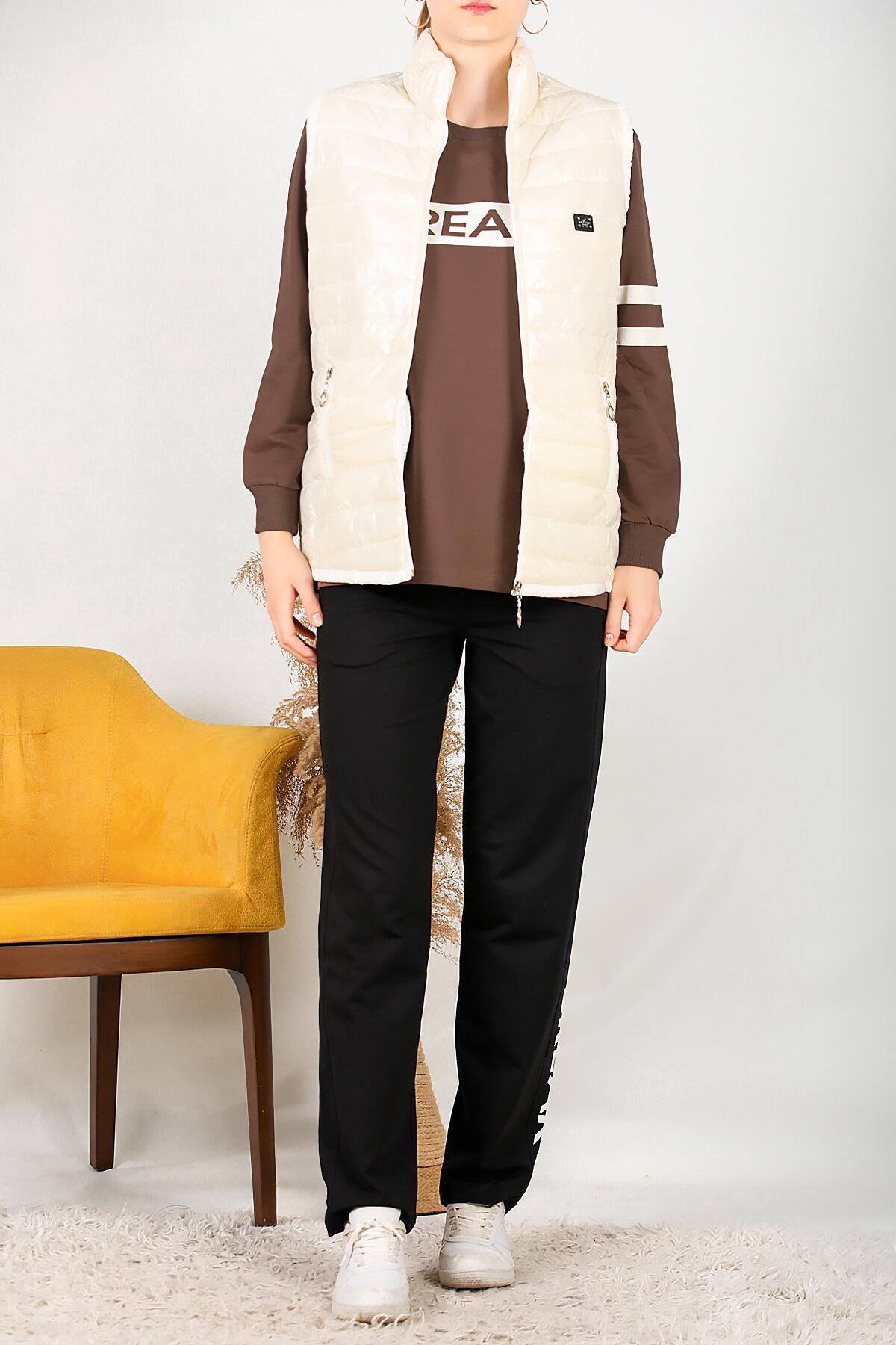 3-teiliges Damen-Trainingsanzug-Set in Ecru-Farbe