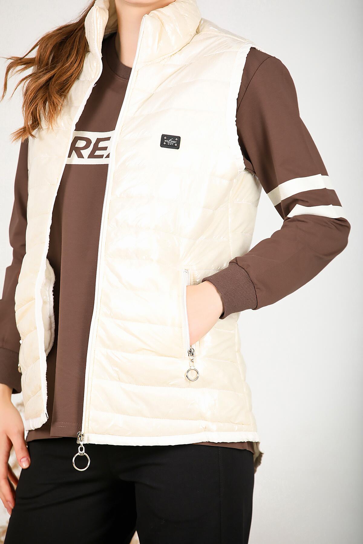 3-teiliges Damen-Trainingsanzug-Set in Ecru-Farbe