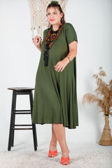 Robe Grande Taille Col Authentique — Kaki