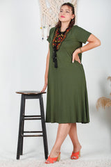 Robe Grande Taille Col Authentique — Kaki