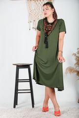 Robe Grande Taille Col Authentique — Kaki
