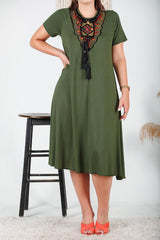 Robe Grande Taille Col Authentique — Kaki