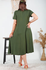 Robe Grande Taille Col Authentique — Kaki