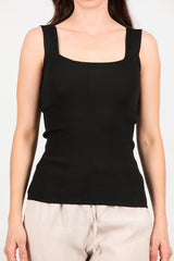 Pull Côtelé À Encolure Carrée — Noir