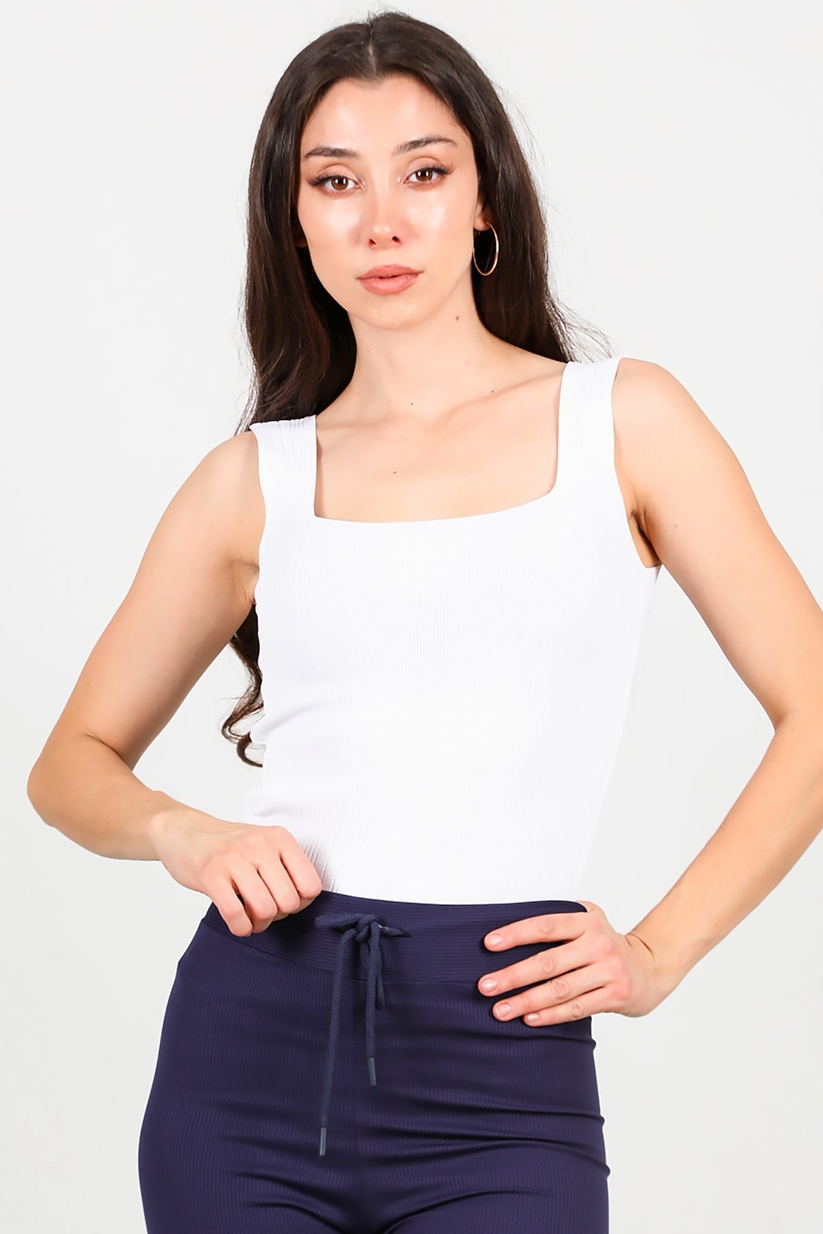 Geribbelde Trui Met Vierkante Hals – Off‑White