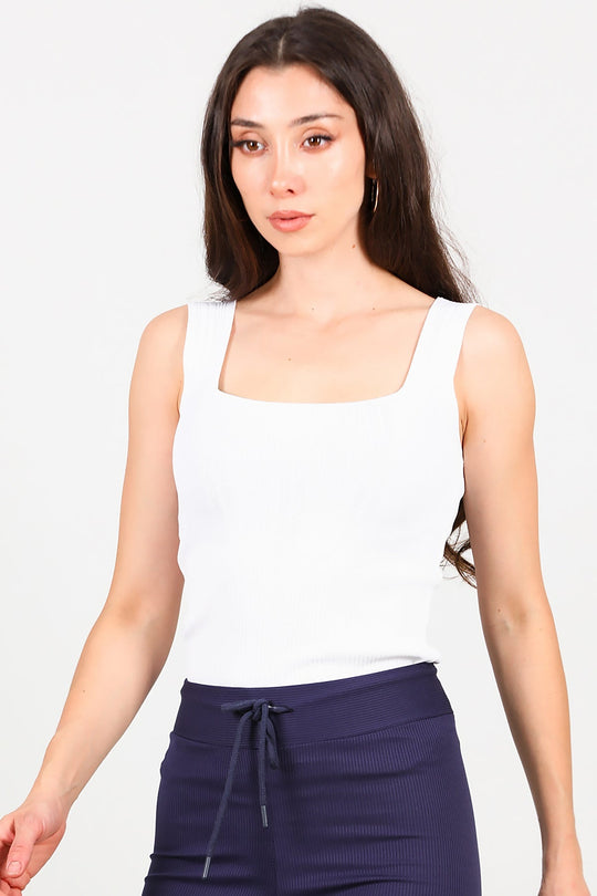 Geribbelde Trui Met Vierkante Hals – Off‑White
