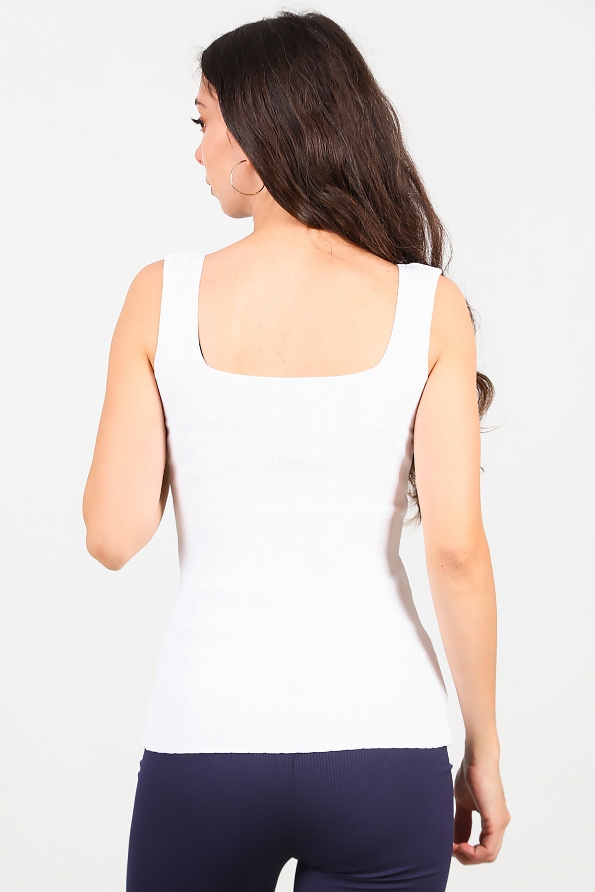 Geribbelde Trui Met Vierkante Hals – Off‑White