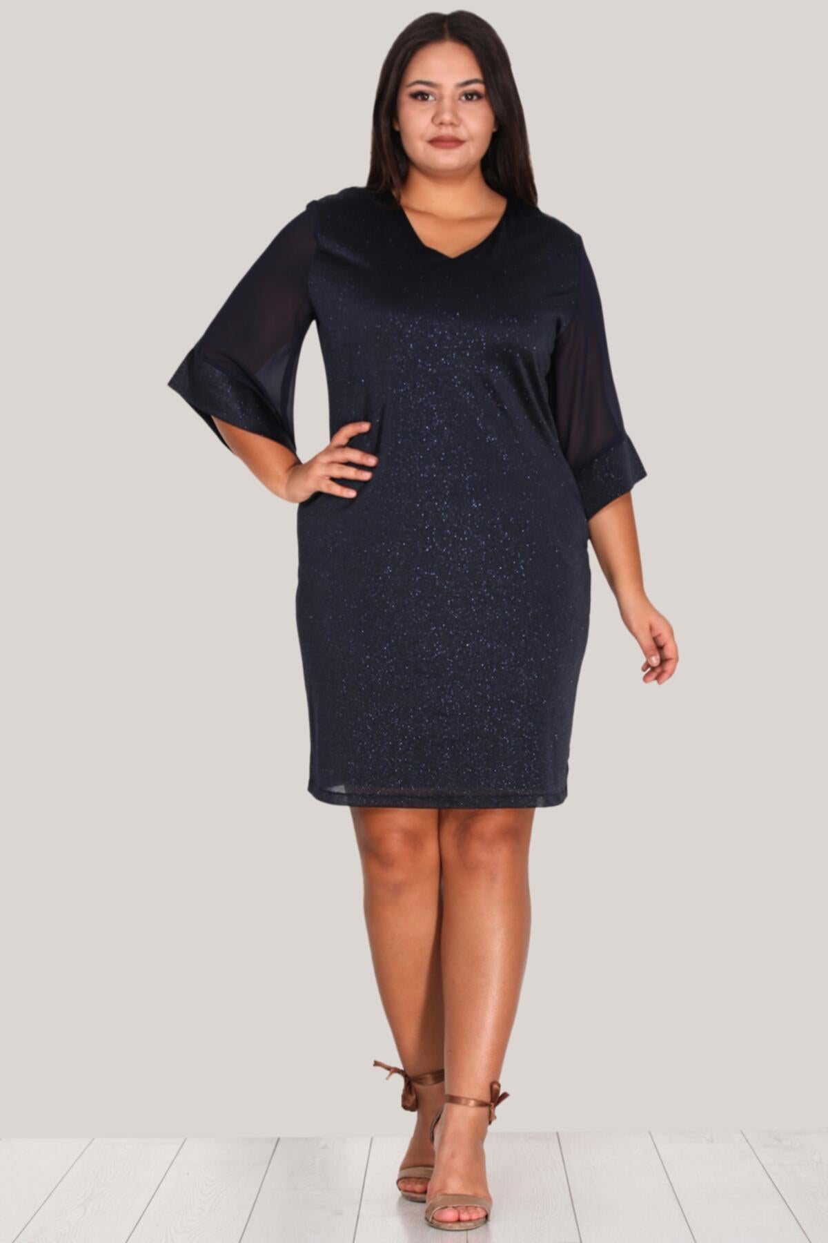 Plus - Size Navy Sparkle Evening Dress