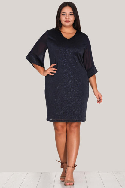 Plus - Size Navy Sparkle Evening Dress