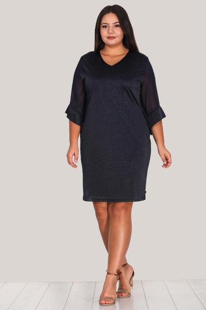 Plus - Size Navy Sparkle Evening Dress