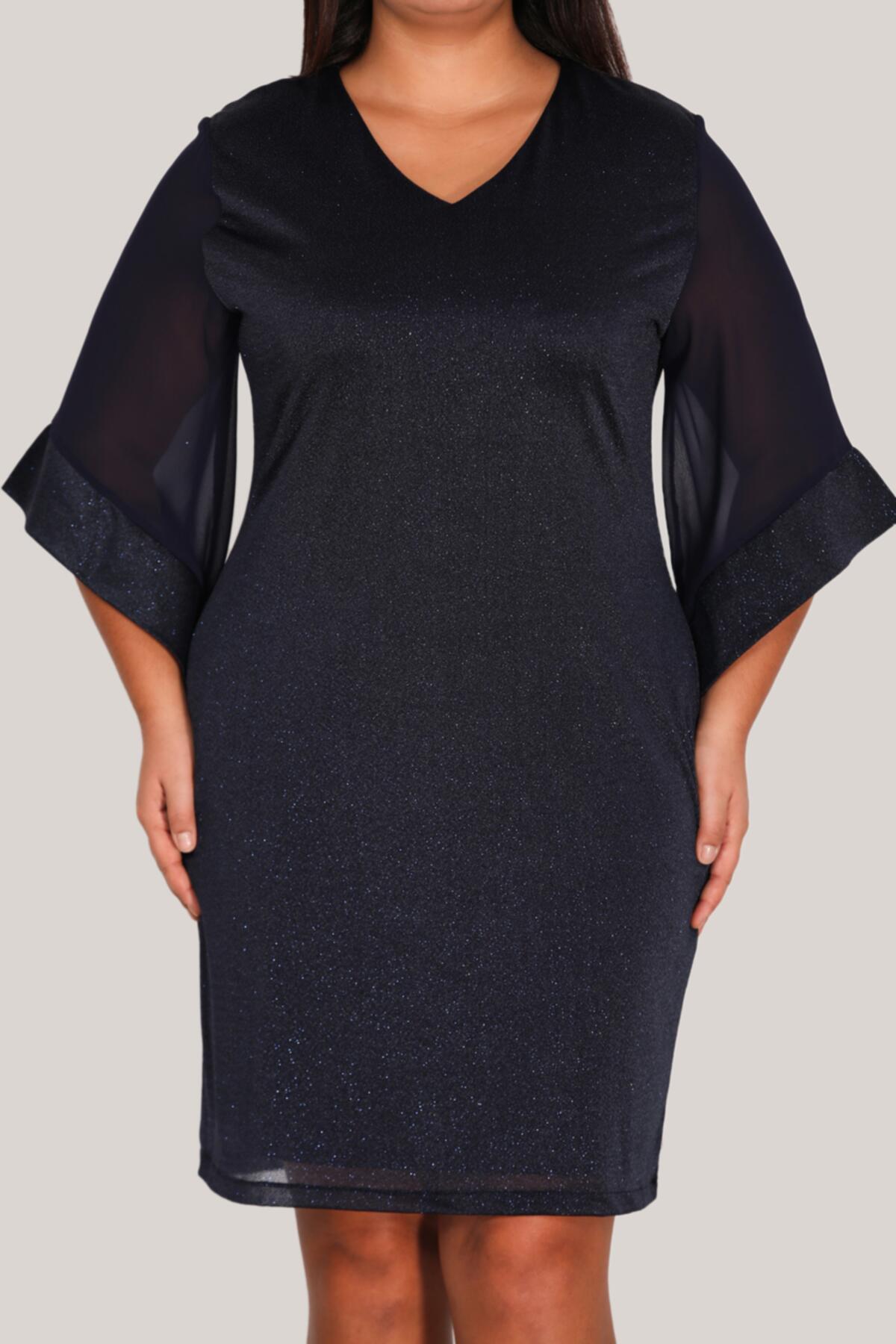 Plus - Size Navy Sparkle Evening Dress