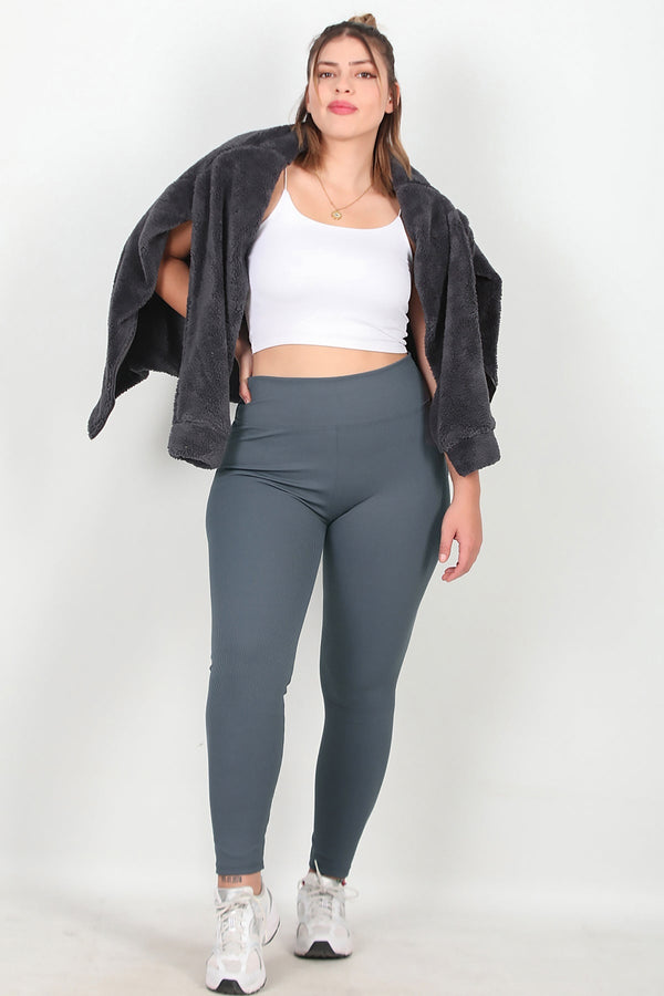 Geribde Legging, Grote Maat – Antraciet