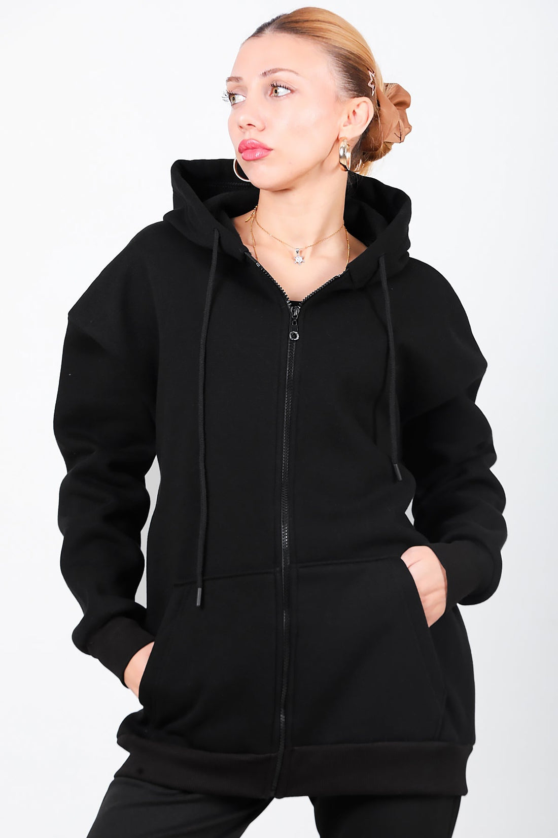 Sweat Zippé À Capuche Oversize — Noir