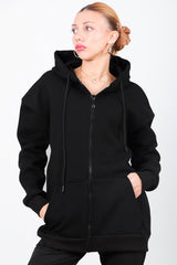 Sweat Zippé À Capuche Oversize — Noir