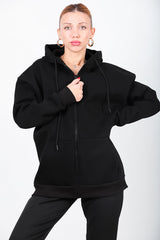 Sweat Zippé À Capuche Oversize — Noir