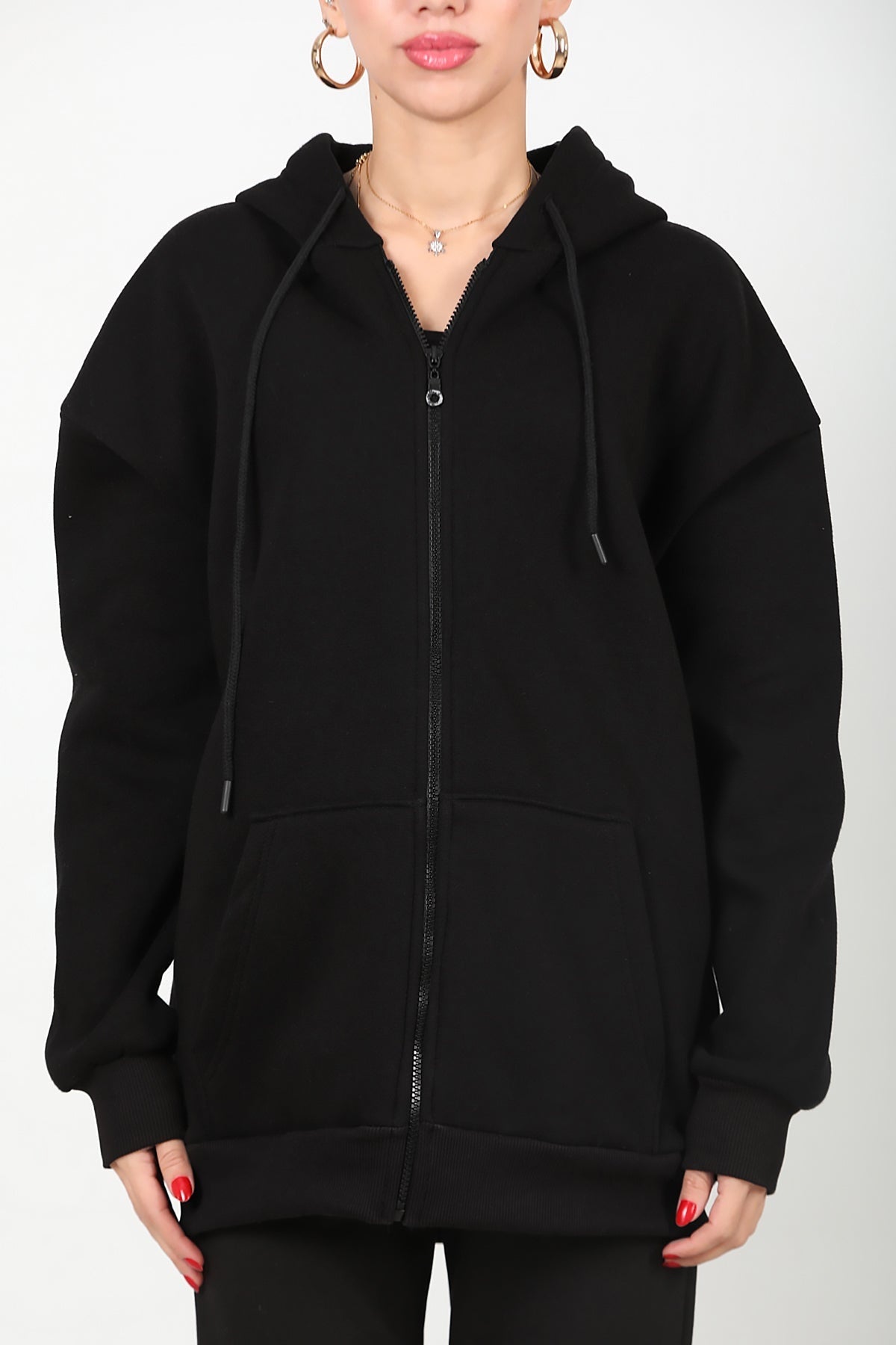 Oversized Zip - Hoodie — Zwart