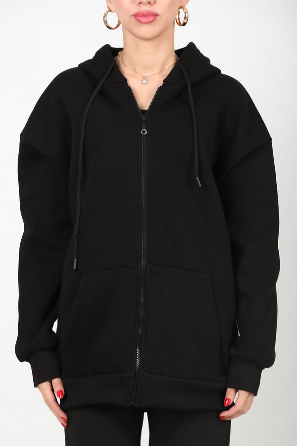 Oversized Zip - Hoodie — Zwart