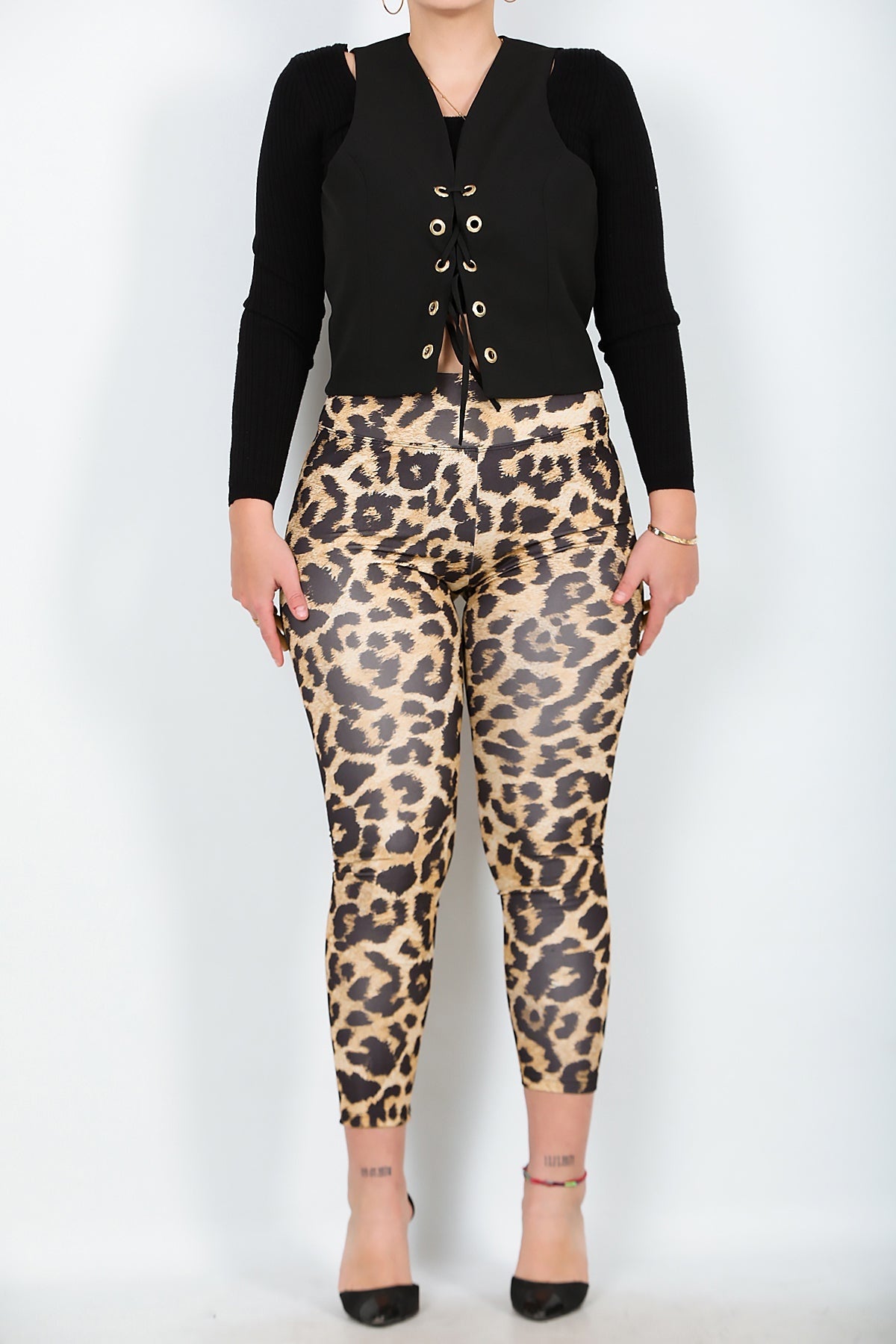 Plus - Size Legging Met Luipaardprint – Beige