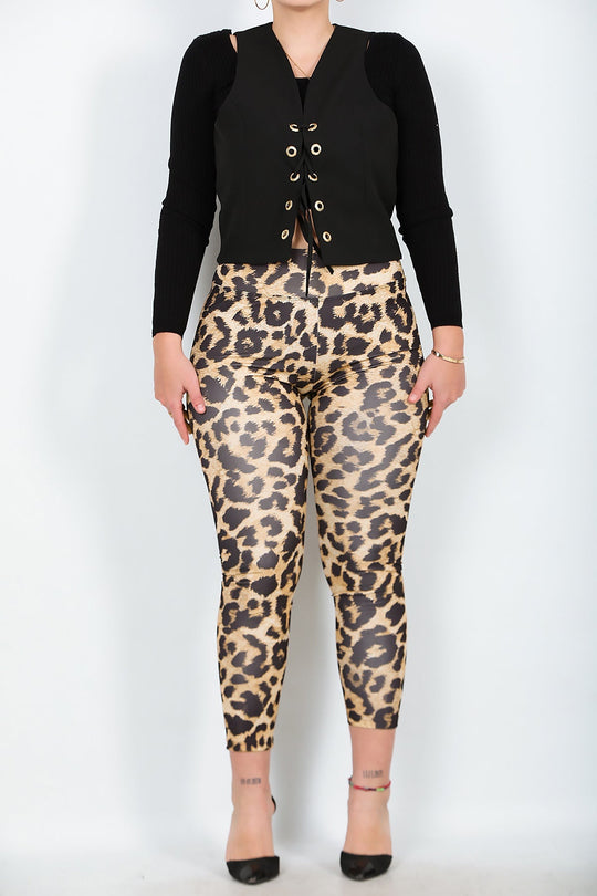 Plus - Size Legging Met Luipaardprint – Beige