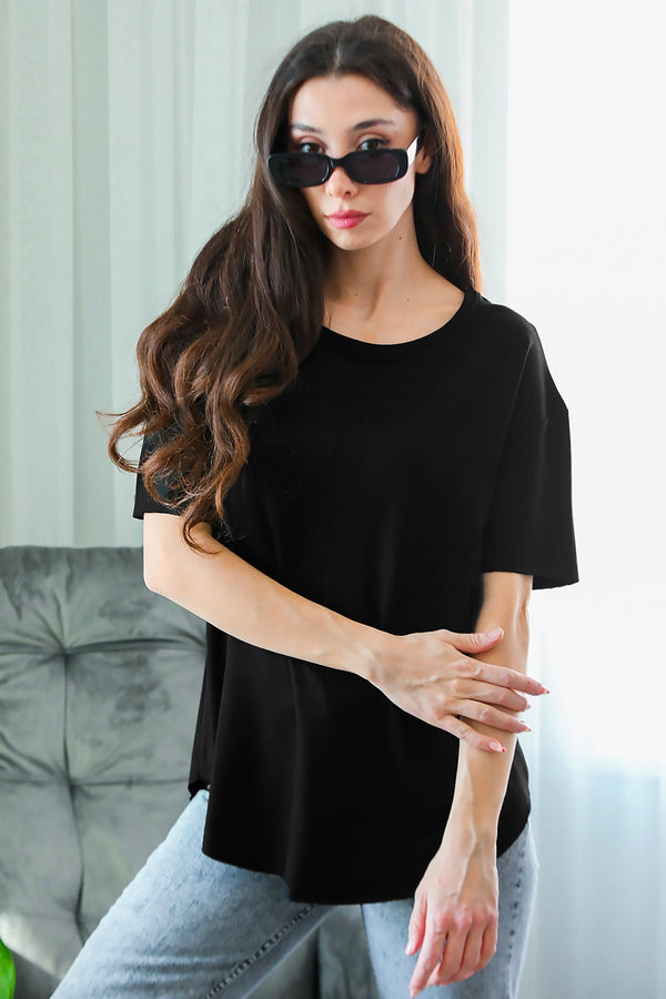 T‑Shirt Met Ovalen Zoom En Ronde Hals, Zwart