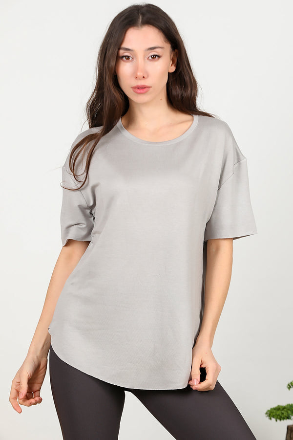 T - Shirt Met Ronde Hals En Afgeronde Zoom — Grijs