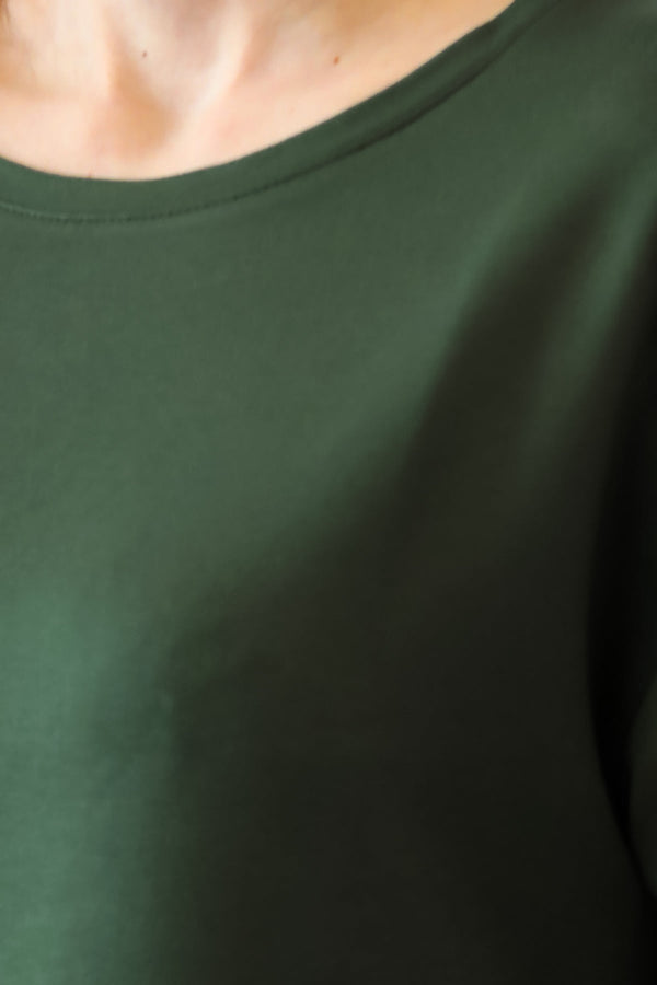 T - Shirt Met Afgeronde Zoom En Ronde Hals – Khaki