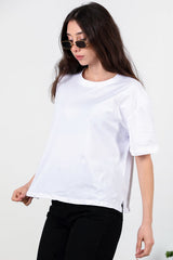 T - Shirt Oversize Col Rond Avec Fentes Latérales — Écru