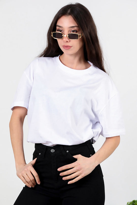 Oversized T - Shirt Met Ronde Hals En Zijsplitsing – Off - White