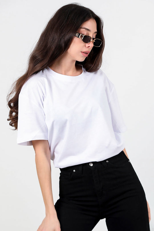 Oversized T - Shirt Met Ronde Hals En Zijsplitsing – Off - White