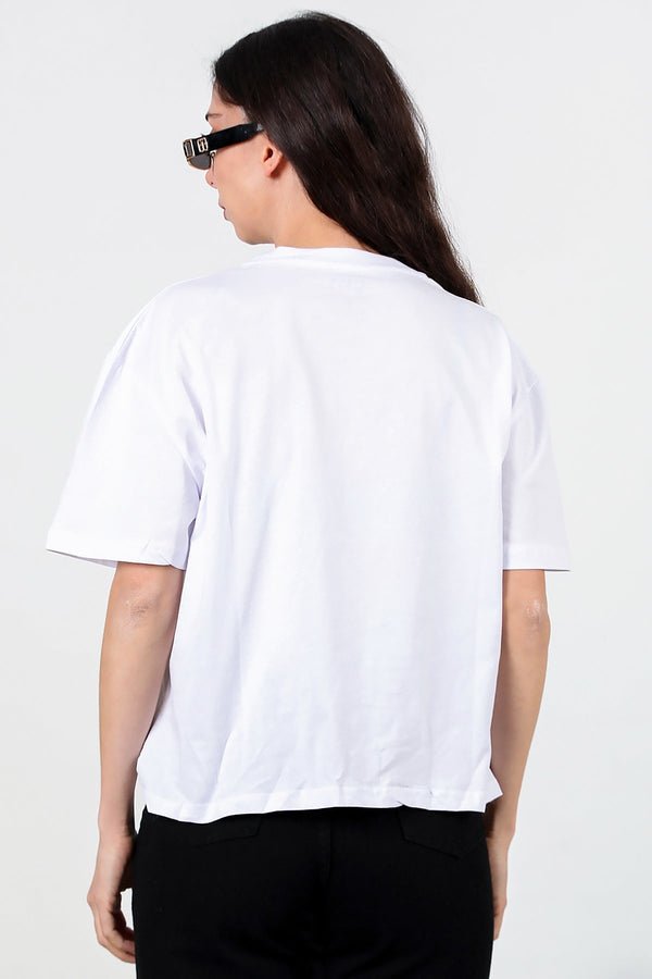 Oversized T - Shirt Met Ronde Hals En Zijsplitsing – Off - White