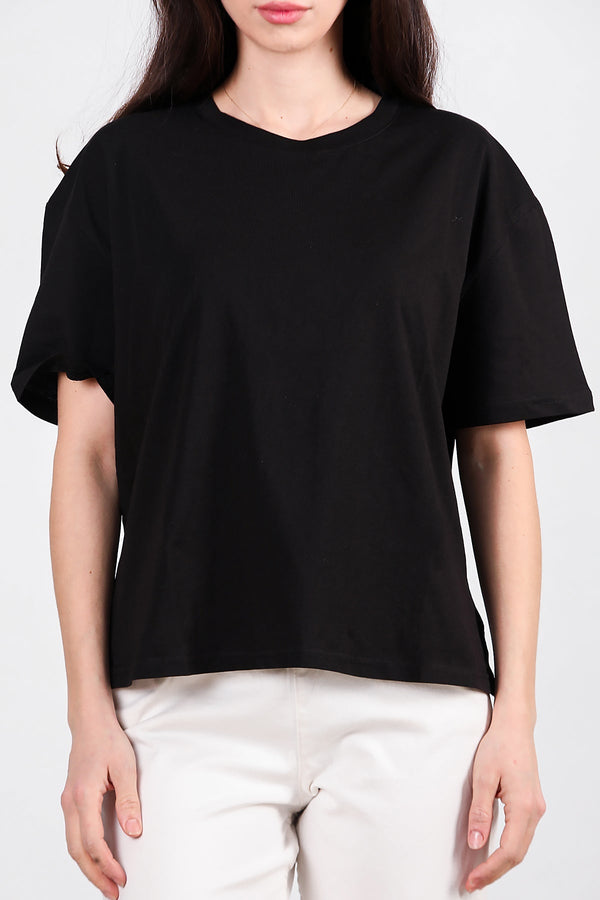 Oversized T - Shirt Met Zijsplit, Ronde Hals — Zwart