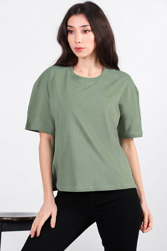 Oversized T - Shirt Met Zijsplit, Ronde Hals — Mint