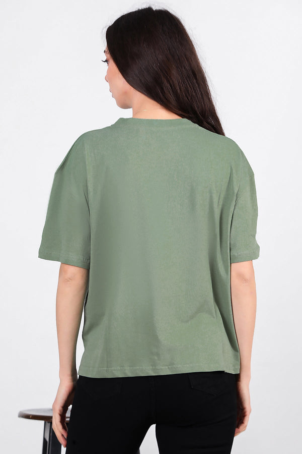 Oversized T - Shirt Met Zijsplit, Ronde Hals — Mint