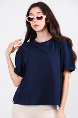 T - Shirt Oversize Avec Fentes Latérales, Col Rond — Bleu Marine