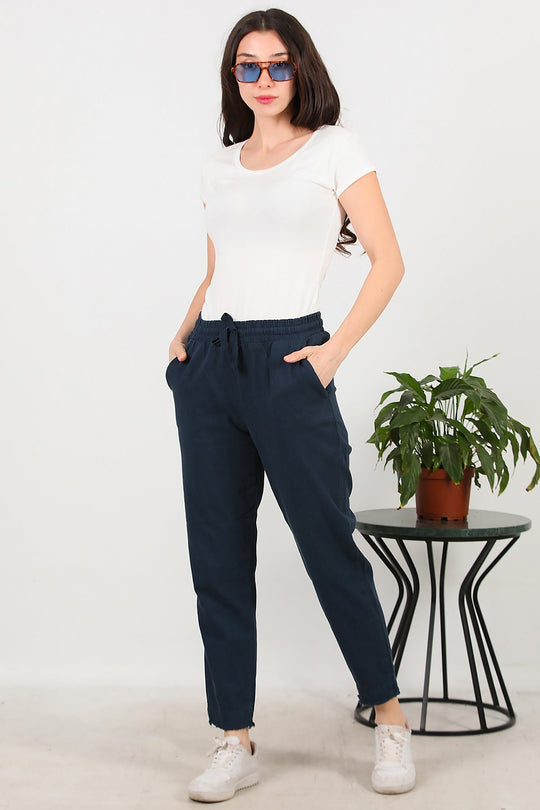 Katoenen Broek Met Franjes — Navy