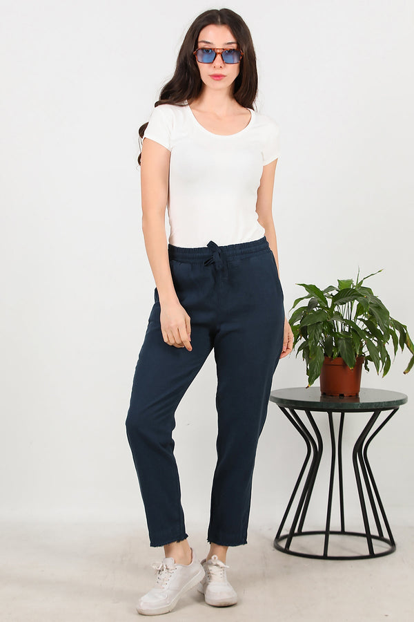 Katoenen Broek Met Franjes — Navy