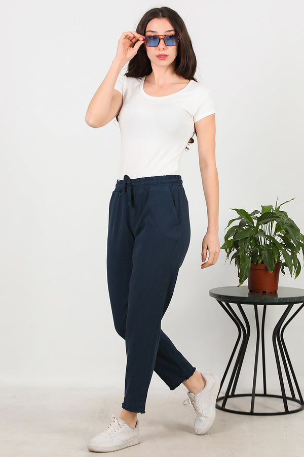 Katoenen Broek Met Franjes — Navy