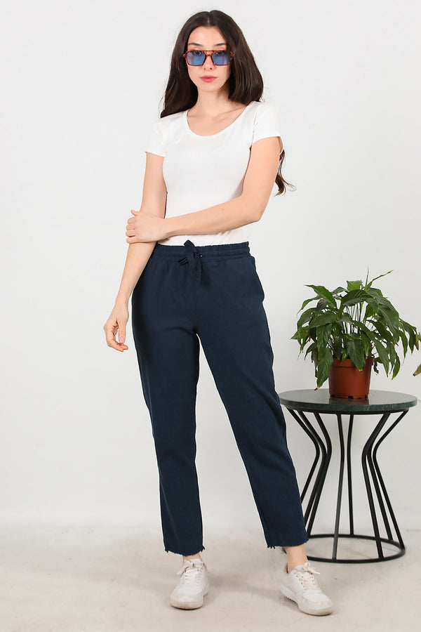 Katoenen Broek Met Franjes — Navy
