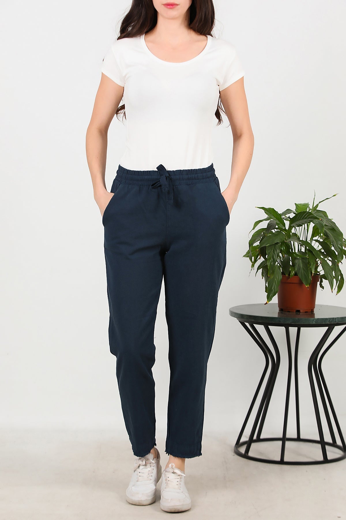 Katoenen Broek Met Franjes — Navy