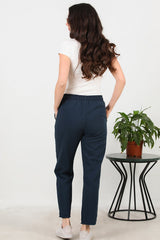 Pantalon À Ourlet Frangé En Coton — Bleu Marine