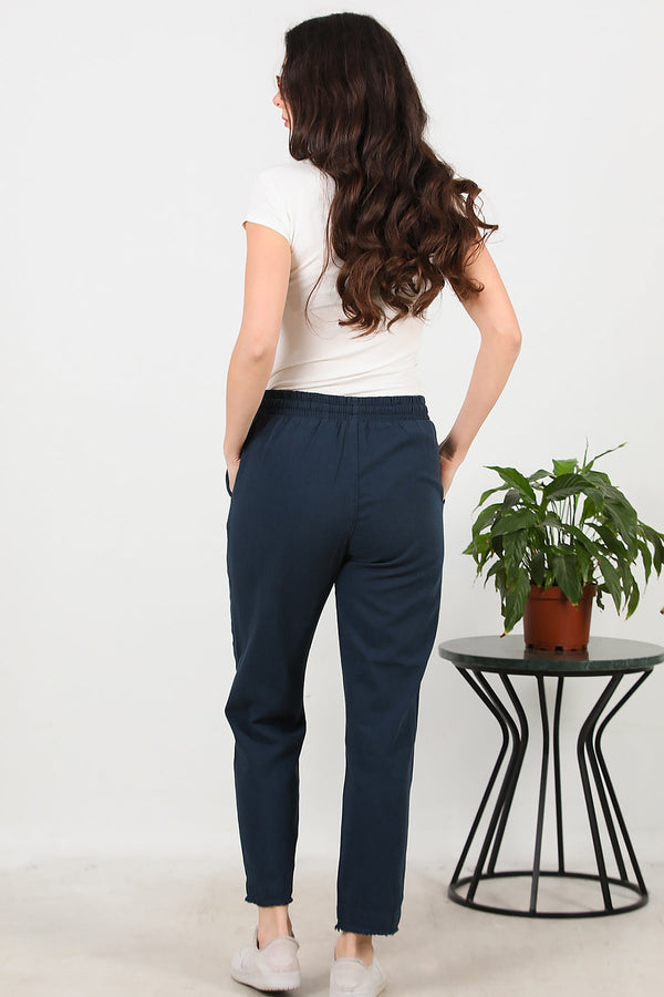 Katoenen Broek Met Franjes — Navy