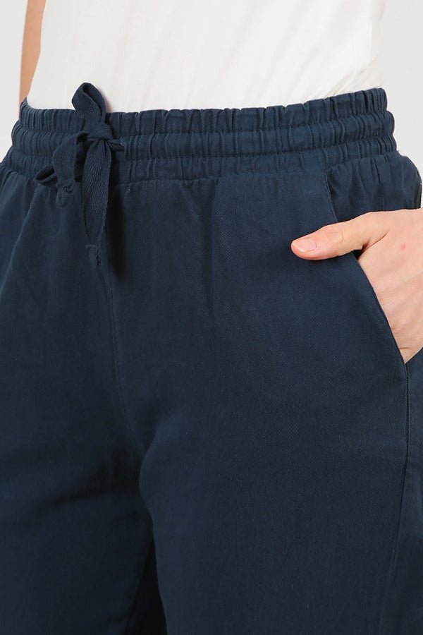 Katoenen Broek Met Franjes — Navy