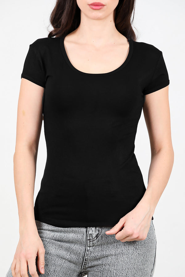 T - Shirt Met Ovale Hals — Zwart