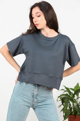 T - Shirt À Col Rond Avec Fentes Latérales — Anthracite